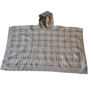 Tahari Beige Grid Knit Poncho Hooded Pocket One Size Casual‎ Stylish